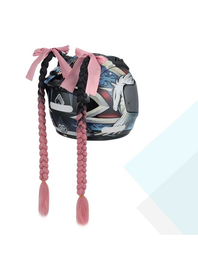 SEGO Helmet Pigtail Helmet Braids With Detachable Suction Cup With Bowknot Motorcycle Bike Helmet Ponytails for Women/Men 20 Inch 1 PCS/Pack (Helmet not Included)-Black to Pink - Image 4