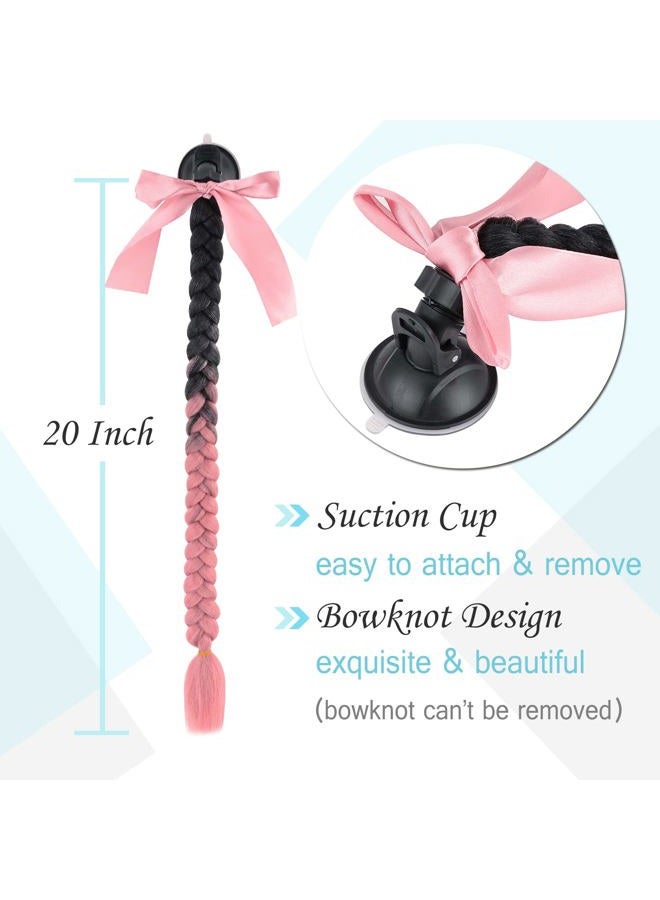 SEGO Helmet Pigtail Helmet Braids With Detachable Suction Cup With Bowknot Motorcycle Bike Helmet Ponytails for Women/Men 20 Inch 1 PCS/Pack (Helmet not Included)-Black to Pink - Image 2
