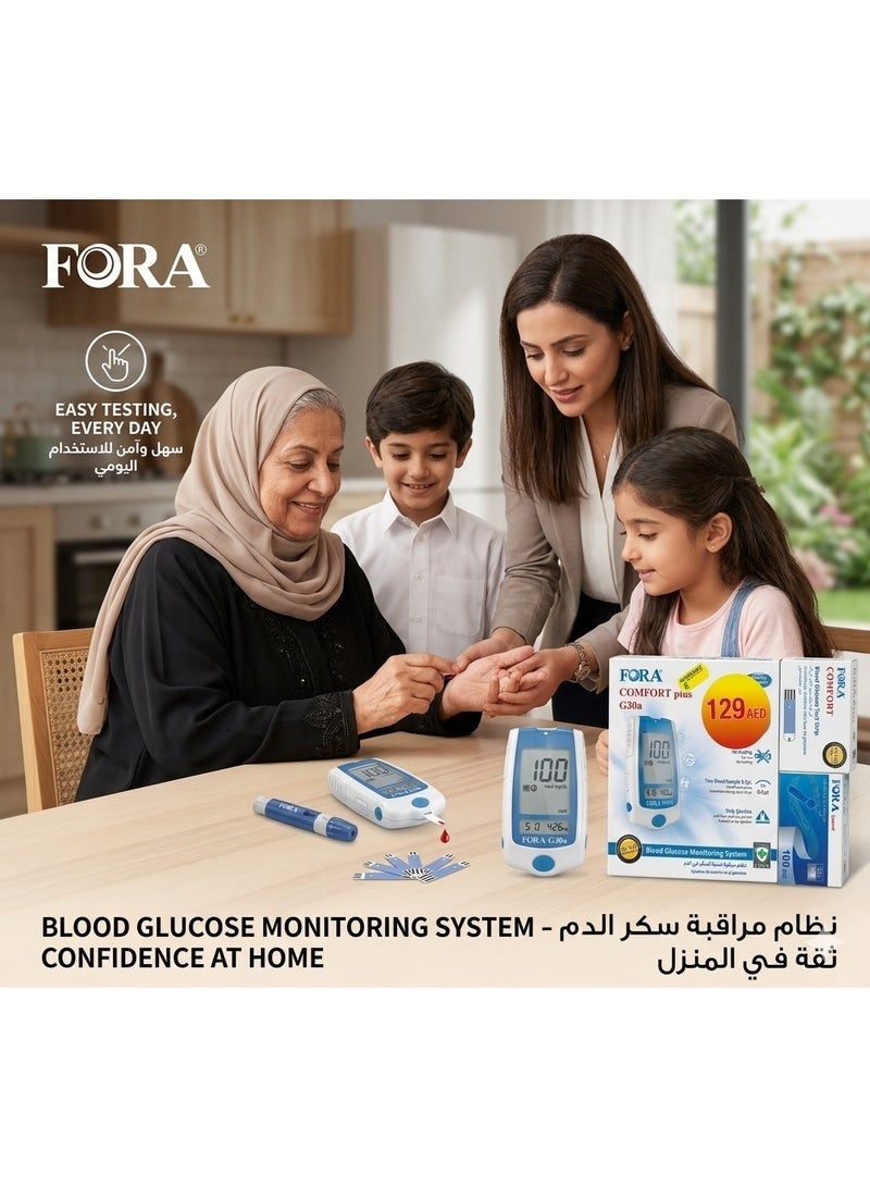 FORA COMFORT PLUS G30a Blood Glucose Monitoring System Combo Pack (Meter, Strips, Lancets) - Image 2