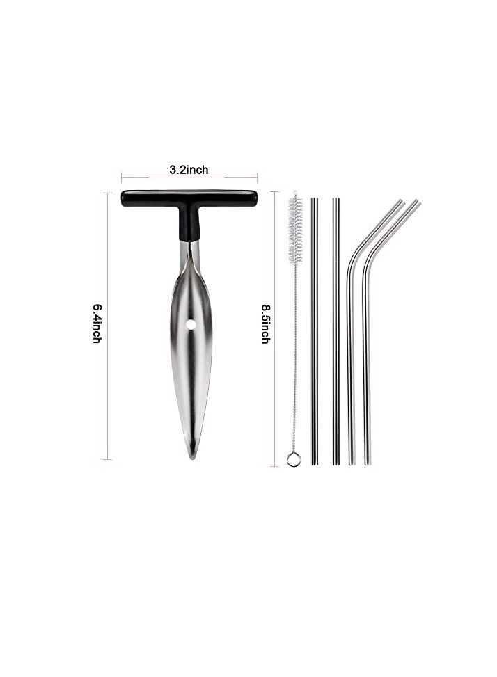 Excefore 2 PCS Coconut Opener Tool Set with 4 Reusable Straws & Brush, Food Grade Stainless Steel Coco Nut Bottle Opener for Young Thai Green Fresh Coconut Water, Safe and Easy Convenient Coco Drill Punch  - Image 5