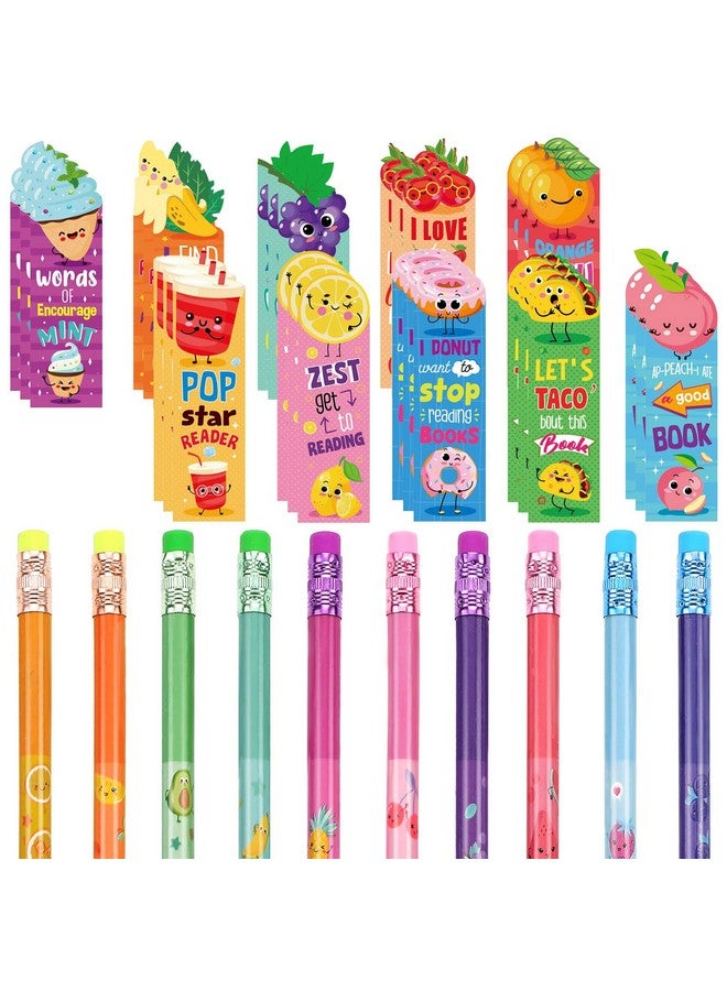 Teling 60 Pcs Scented Bookmarks and Scented Pencils Students Back to School Gifts Bulk Kids Fun Fruit Pencils Sniff Smelly Bookmarks for Classroom School Kids Students Rewards(Lovely) - Image 1