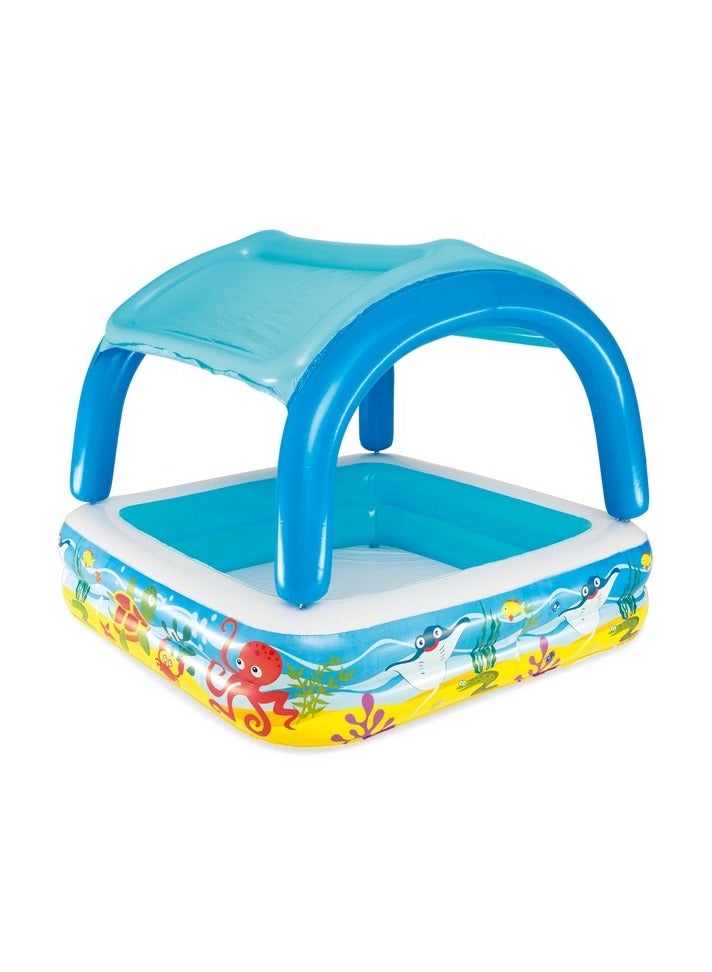 Bestway Inflatable Canopy Play Pool 140x140x114cm | Detachable Canopy | Inflatable Pool | Kiddie Pool | Easy to Set Up | Backyard Pool | Family Pool Perfect for Summer - Image 1
