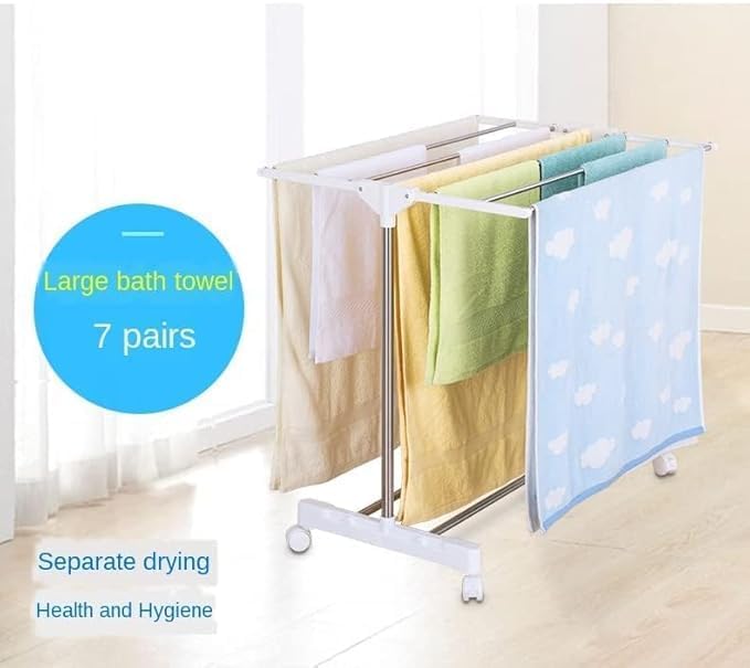 SIMESTICH Stainless Steel Towel Rack, Floor-Standing Multi-Functional Mobile Foldable Balcony Towel Stand, Save Space Rack for Drying Holder, Mini Cloth Rack - Image 5