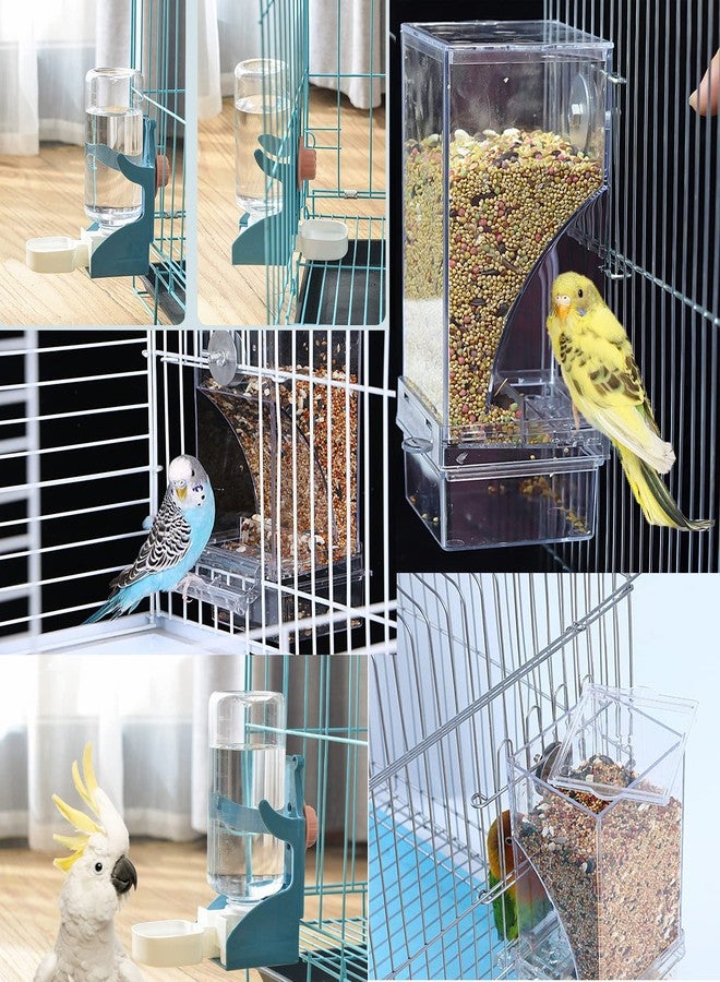 Kenond No Mess Bird Feeder Water Dispenser Set, Automatic Parrot Feeder Cage Accessories, Clear Parakeet Seed Container Food Drinker for Cage, Cockatiel Finch Lovebirds Budgies Canary (Blue) - Image 2