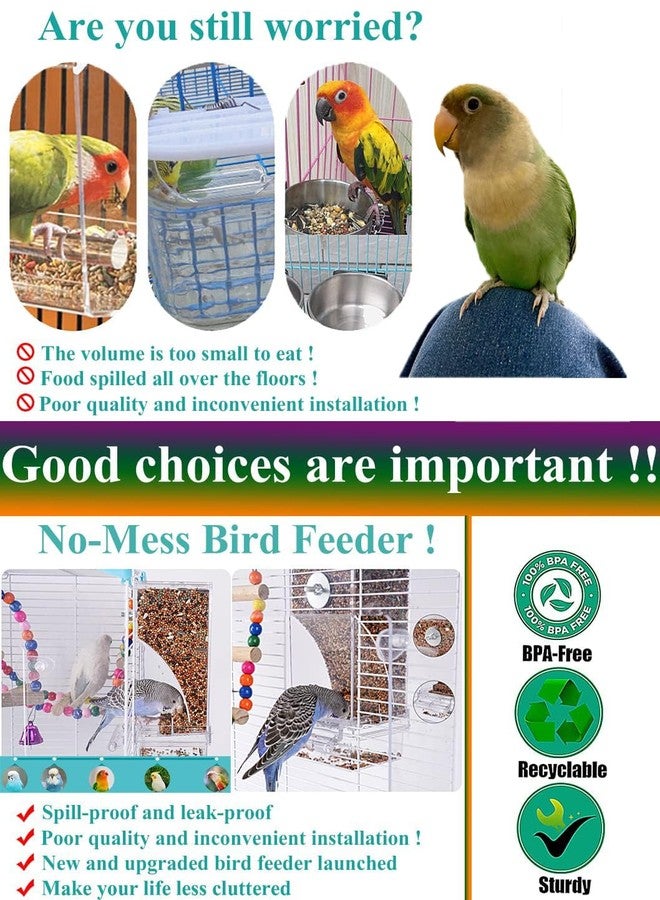 Kenond No Mess Bird Feeder Water Dispenser Set, Automatic Parrot Feeder Cage Accessories, Clear Parakeet Seed Container Food Drinker for Cage, Cockatiel Finch Lovebirds Budgies Canary (Blue) - Image 4
