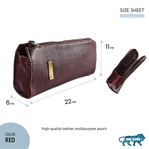 TRAVALATE Leather Utility Bag Pen Pencil Holder for Office & School – Zipper Stationary Utility Bag Pencil Kit for Girls, Boys, Kids, Men/Women or Job Workers (L22 X W6 X H11) CM -Red - Image 2