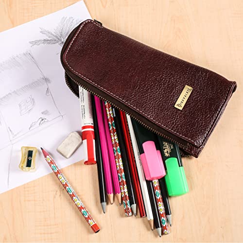 TRAVALATE Leather Utility Bag Pen Pencil Holder for Office & School – Zipper Stationary Utility Bag Pencil Kit for Girls, Boys, Kids, Men/Women or Job Workers (L22 X W6 X H11) CM -Red - Image 5