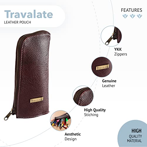 TRAVALATE Leather Utility Bag Pen Pencil Holder for Office & School – Zipper Stationary Utility Bag Pencil Kit for Girls, Boys, Kids, Men/Women or Job Workers (L22 X W6 X H11) CM -Red - Image 3