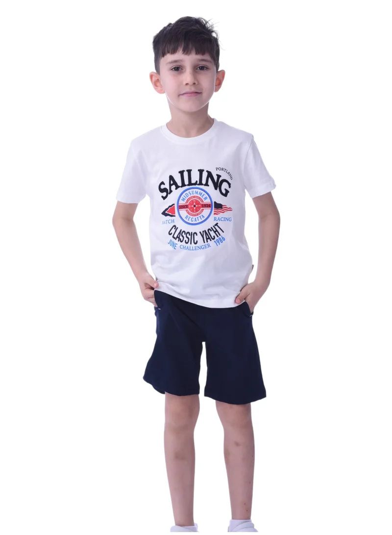 victor and jane Kids Boys 2 piece Set - T-Shirts & Shorts -White and Blue (100% Cotton)