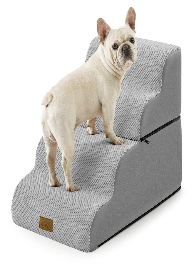 COZY KISS Detachable Curved Dog Stairs 19.7" H, 4 Step Small Dog Step for Puppy or Older Cat, Ramp for Bed, Sofa, Couch or Chair, Ladder with High Density Foam, 15.7x28.3x19.7 inch, Grey - Image 1