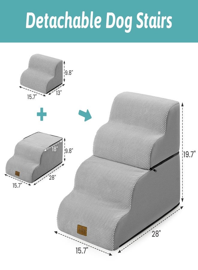 COZY KISS Detachable Curved Dog Stairs 19.7" H, 4 Step Small Dog Step for Puppy or Older Cat, Ramp for Bed, Sofa, Couch or Chair, Ladder with High Density Foam, 15.7x28.3x19.7 inch, Grey - Image 2