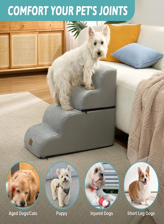 COZY KISS Detachable Curved Dog Stairs 19.7" H, 4 Step Small Dog Step for Puppy or Older Cat, Ramp for Bed, Sofa, Couch or Chair, Ladder with High Density Foam, 15.7x28.3x19.7 inch, Grey - Image 5