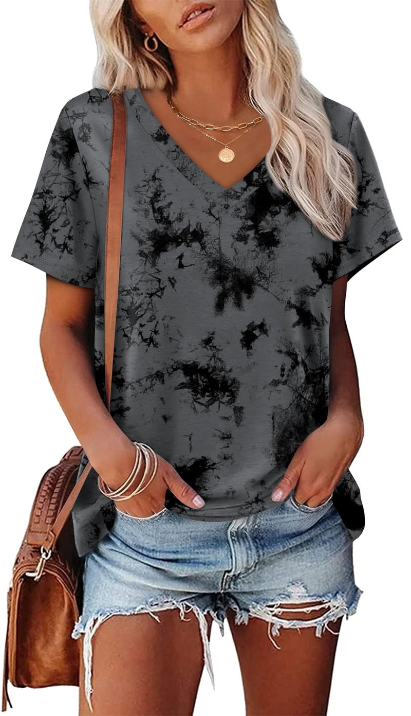 Alaroo Tshirts Shirts for Women Short Sleeve V Neck Tie Dye Tunic Tops Oversized Summer Tops Dressy Casual Print 05 XXL - Image 2