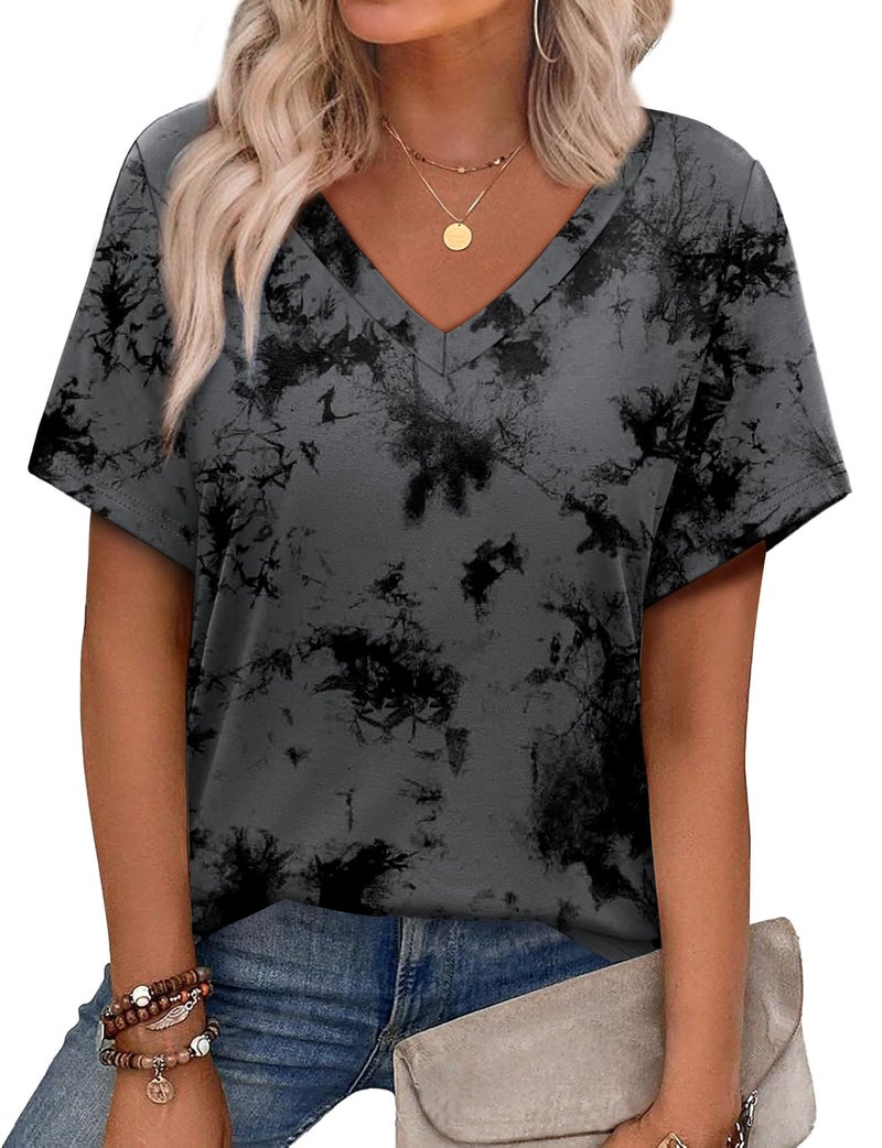 Alaroo Tshirts Shirts for Women Short Sleeve V Neck Tie Dye Tunic Tops Oversized Summer Tops Dressy Casual Print 05 XXL - Image 1
