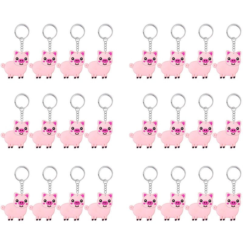 Elecrainbow 24 Pack Pink Little Pig Keyring Pack Party Favor for Little Pig Lover Guest Return Gift Farm Animal Themed Party Baby Shower Birthday
