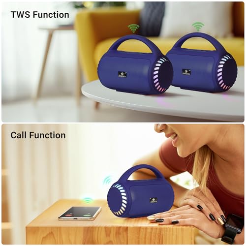 Zebronics Portable Bluetooth Speaker, 8W, Upto 5 Hours Playback, BTv5.3, mSD, TWS, USB, 8 Multi-Color LED Modes, Call Function, Type-C Charge, Deep Bass, Carry Handle (County 5 Plus, Blue) - Image 4