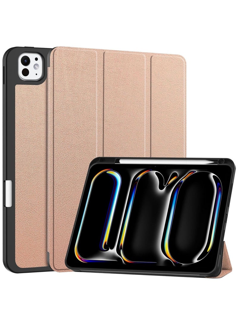 general iPad Pro 13 Case (M4) 2024 with Pencil Holder [Supports Pencil/Pencil Pro], Leather + Soft TPU Back Cover with Smart Trifold Stand, Auto Wake/Sleep