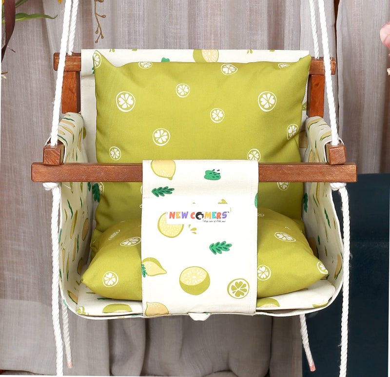 NEW COMERS® Cotton Swing for Kids, Jhula for Baby, Baby Swing Hanging Indoor Outdoor, Baby Garden Swing with Safety Belt & 2 Pillows (6 Months to 4 Years) (Up to 20 kg)-Yellow (TC 150/300) 908 - Image 3