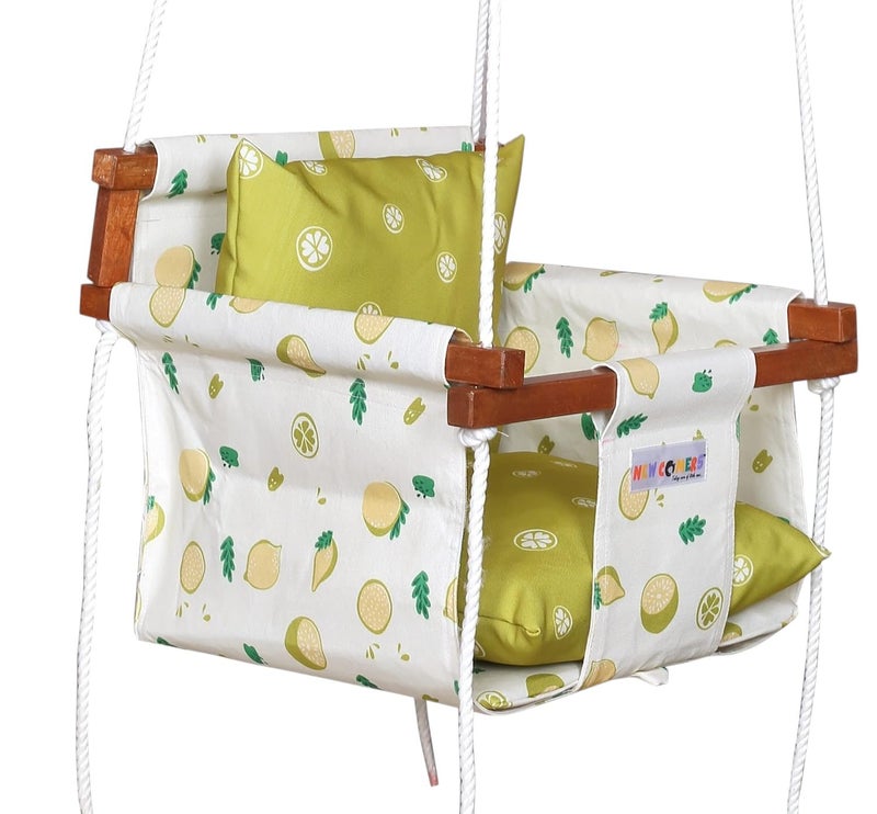 NEW COMERS® Cotton Swing for Kids, Jhula for Baby, Baby Swing Hanging Indoor Outdoor, Baby Garden Swing with Safety Belt & 2 Pillows (6 Months to 4 Years) (Up to 20 kg)-Yellow (TC 150/300) 908 - Image 2