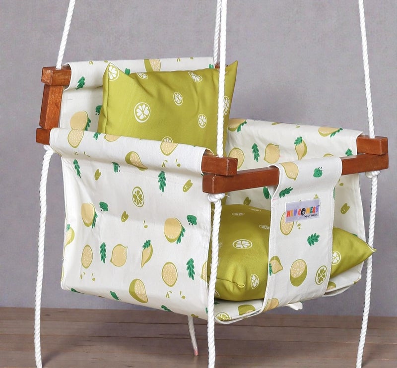 NEW COMERS® Cotton Swing for Kids, Jhula for Baby, Baby Swing Hanging Indoor Outdoor, Baby Garden Swing with Safety Belt & 2 Pillows (6 Months to 4 Years) (Up to 20 kg)-Yellow (TC 150/300) 908 - Image 1