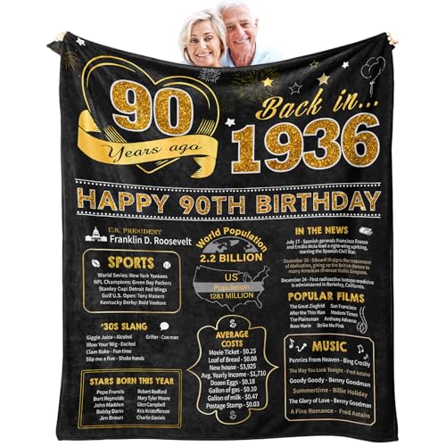 90th Birthday Gifts for Women Men Birthday Gifts for 90 Year Old Woman Man 90 Year Old Birthday Gifts for Women Men 90th Birthday Gift Ideas Throw Blanket 60 x 50 Inch Women 1936 Birthday Gifts