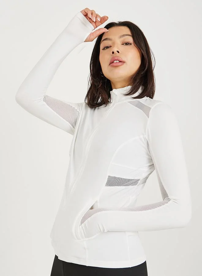 Styli Mesh Insert Pocket Detail Zip Up Thumbhole Jacket