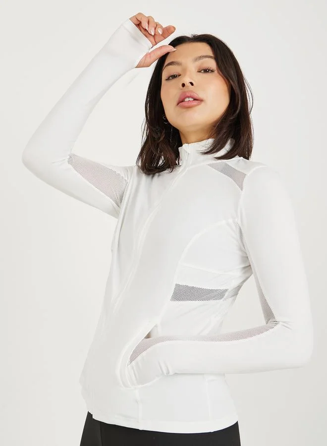 Styli Active Mesh Insert Pocket Detail Zip Up Thumbhole Jacket
