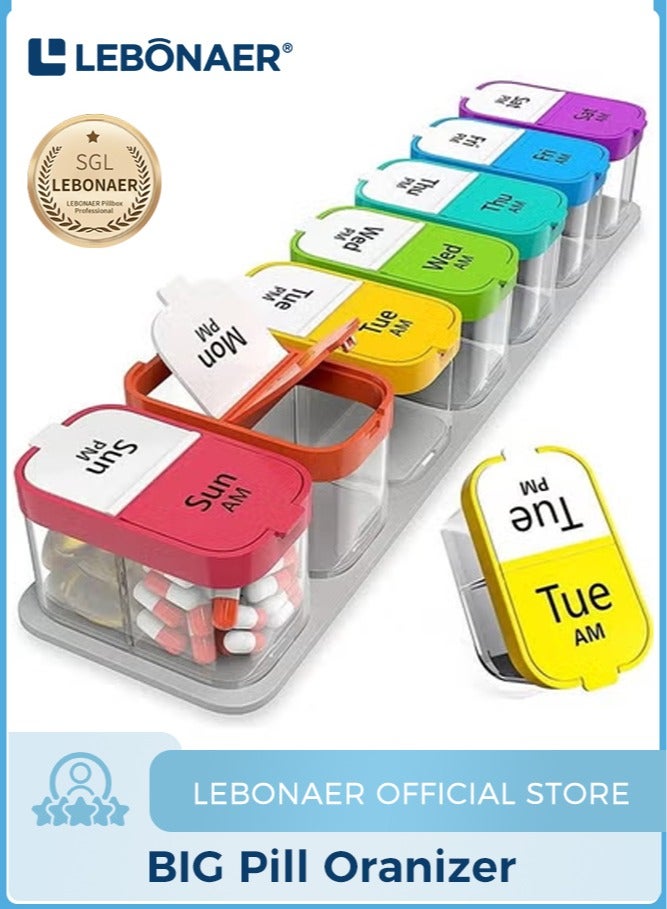 lebonaer Extra Large Weekly Pill Organizer 2 Times A Day, Pill Box 7 Day Am Pm to Hold Daily Medicine Vitamin and Supplements for Elders, Arthrtic Patients and Kids - Image 1