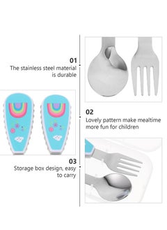 Brain Giggles Brain Giggles Stainless Steel Kids Cutlery Set Children Spoon and Fork with Case Rainbow Handle Design  - Image 4