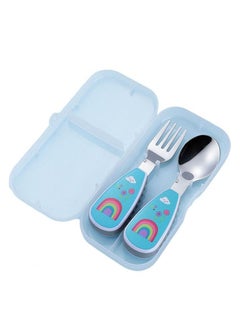 Brain Giggles Brain Giggles Stainless Steel Kids Cutlery Set Children Spoon and Fork with Case Rainbow Handle Design  - Image 1