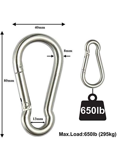 keycraze keycraze Stainless Steel Snap Hook Heavy Duty Safety Lock Cable Attachment SnapHooks for WeightLifting Mountain Climbing Gym and Home M80x8 Metal Carabiner for Everyday Use M8x80 6Pc  - Image 3