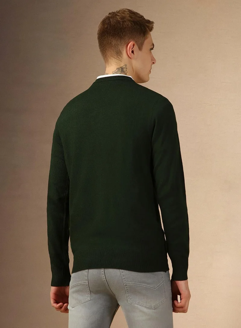 Dennis Lingo Dark Green Men's Dark Green 100% Acrylic Solid Regular Fit Sweater for Men | Best Price UAE
