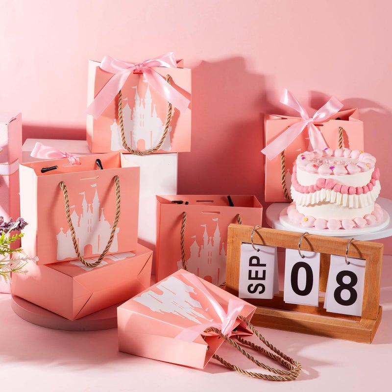Sinload 25 Sets Small Princess Castle Party Favor Bags with Handles Ribbons 5.51 x 2.36 x 4.72 Inch Light Pink Princess Goodie Candy Gift Bags for Birthday Gender Reveal Baby Shower Party Supplies - Image 4