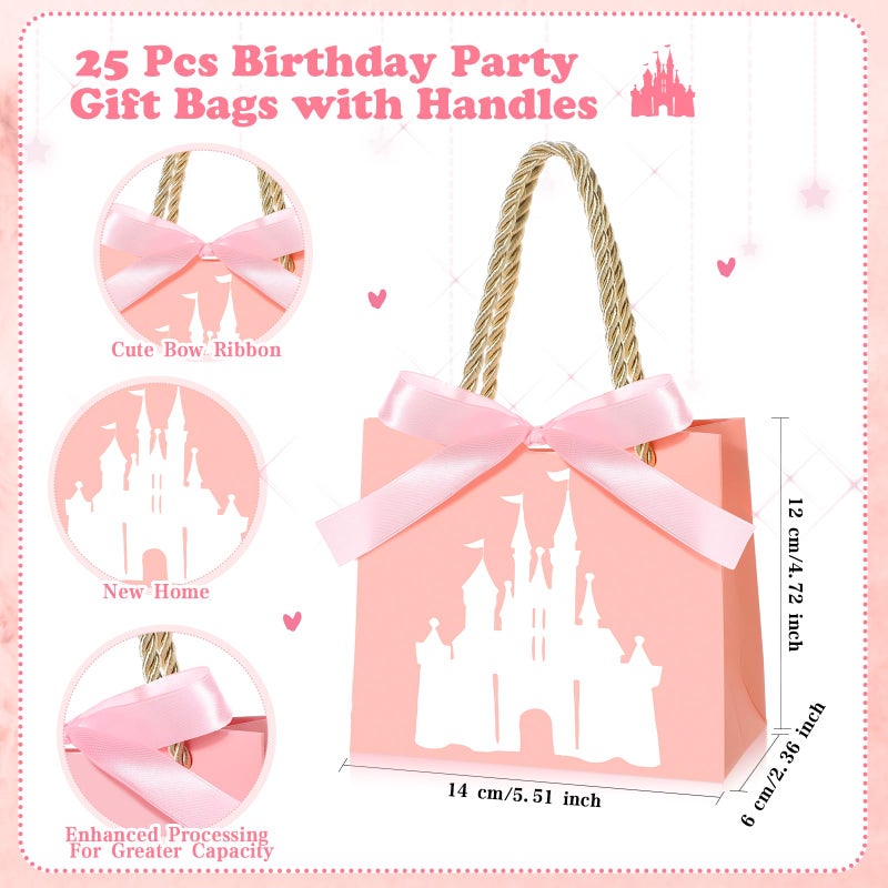Sinload 25 Sets Small Princess Castle Party Favor Bags with Handles Ribbons 5.51 x 2.36 x 4.72 Inch Light Pink Princess Goodie Candy Gift Bags for Birthday Gender Reveal Baby Shower Party Supplies - Image 2