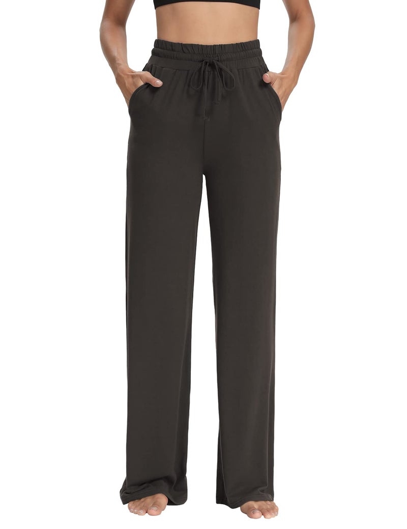 Sarin Mathews Womens Yoga Sweatpants Wide Leg Lounge Pajamas Pants Comfy Drawstring Workout Joggers Pants with Pockets Chocolate M - Image 3