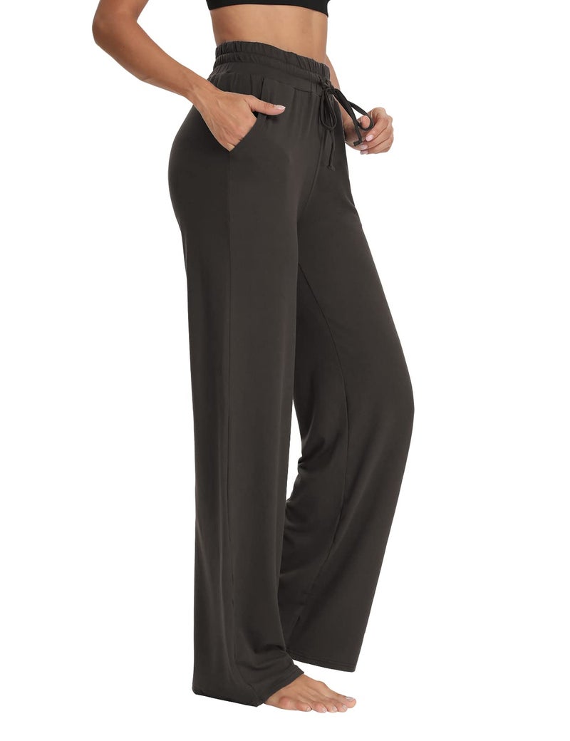 Sarin Mathews Womens Yoga Sweatpants Wide Leg Lounge Pajamas Pants Comfy Drawstring Workout Joggers Pants with Pockets Chocolate M - Image 1