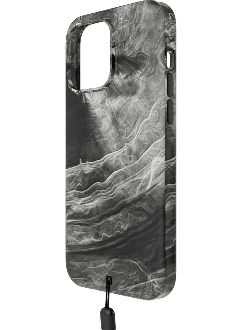 Bodyguardz Carve Marble for iPhone 15 PRO Case Cover compatible with MagSafe with Lanyard - Black/White - Image 1