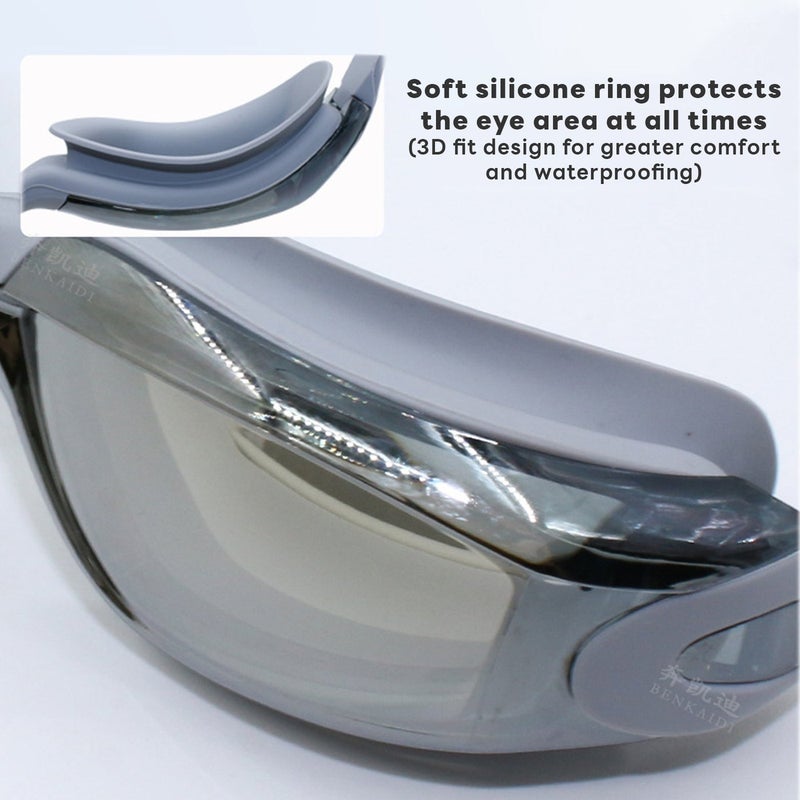 ETG Professional HD Anti-Fog Electroplated Swim Set (Goggles + Cap + Nose Clip + Earplugs) - Image 4