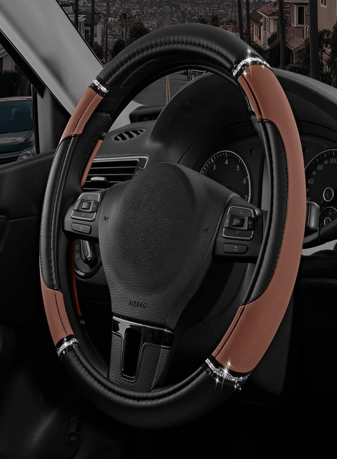 Road Comforts Leather Steering Wheel Cover - Made with PVC Leather - Anti-Slip, Universal Fit 14 1/2 inches to 15 inches - Brown - Image 1