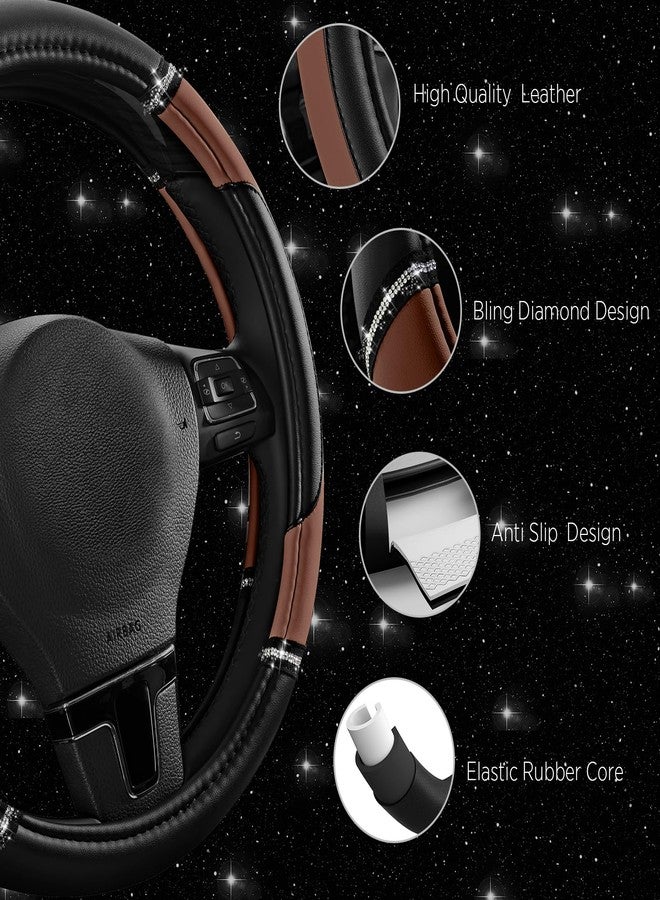 Road Comforts Leather Steering Wheel Cover - Made with PVC Leather - Anti-Slip, Universal Fit 14 1/2 inches to 15 inches - Brown - Image 4