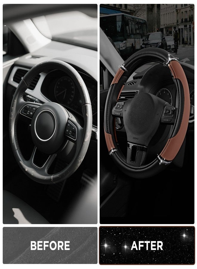 Road Comforts Leather Steering Wheel Cover - Made with PVC Leather - Anti-Slip, Universal Fit 14 1/2 inches to 15 inches - Brown - Image 3