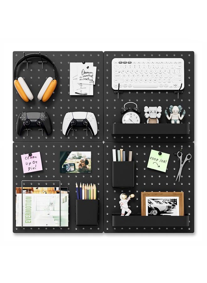 FZK Peg Board, 25pcs PegBoard Wall Organizer, Includes 4 Black Pegboard and Accessories, Plastic PegBoard for Room, Office, Game Room, Kitchen and Bathroom - Image 1