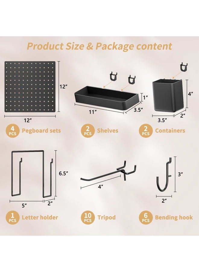 FZK Peg Board, 25pcs PegBoard Wall Organizer, Includes 4 Black Pegboard and Accessories, Plastic PegBoard for Room, Office, Game Room, Kitchen and Bathroom - Image 3