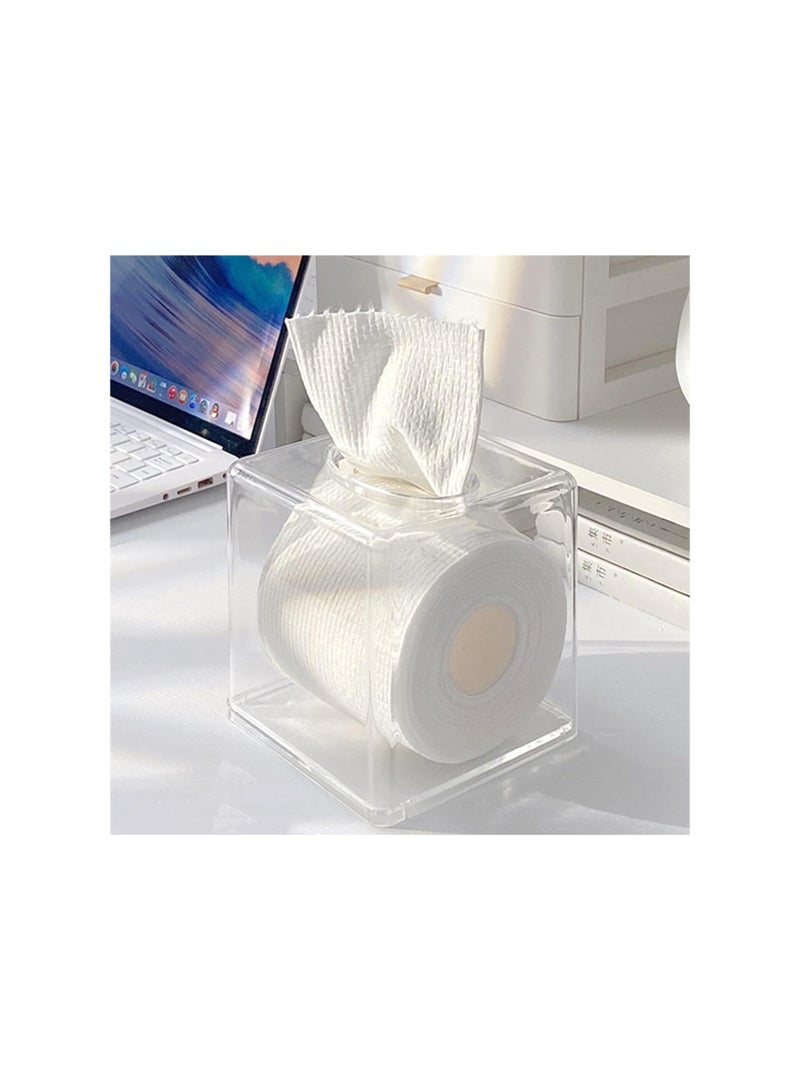 SOLARAE Square Tissue Dispenser Box, Clear Facial Acrylic Tissue Box Holder, Cover Napkin Organizer for Dryer Sheets, Bathroom, Desks, Countertop, Vanity, Bedroom Dressers, Kitchen Office Room(2 Pack) - Image 3