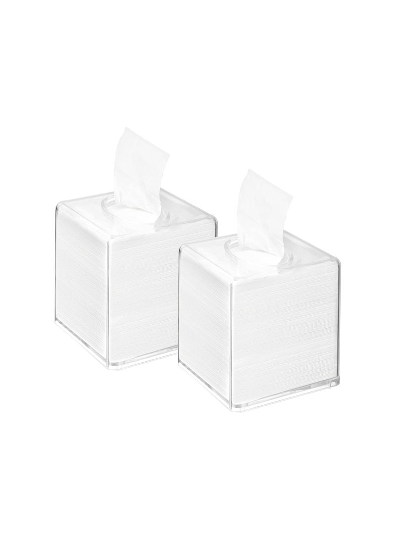 SOLARAE Square Tissue Dispenser Box, Clear Facial Acrylic Tissue Box Holder, Cover Napkin Organizer for Dryer Sheets, Bathroom, Desks, Countertop, Vanity, Bedroom Dressers, Kitchen Office Room(2 Pack) - Image 1
