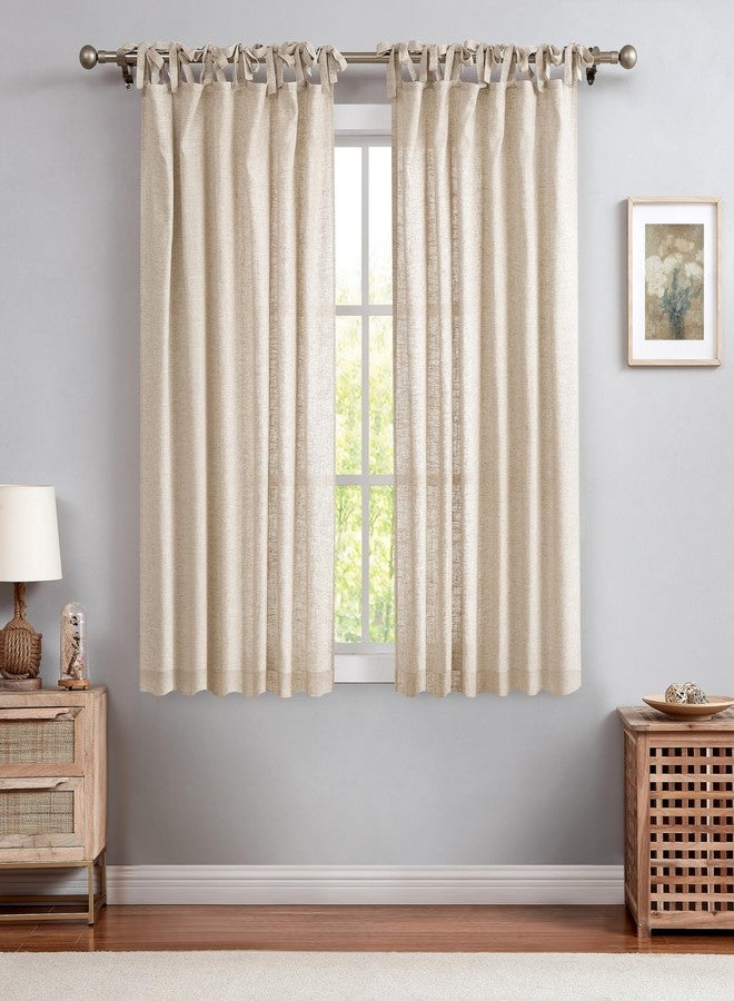 Central Park Linen Tie Top Curtain Semi Sheer Window Treatment Linen Textured Decorative for Living Room Drape 63 Inch Length Treatment for Bedroom Farmhouse Rustic Curtain, Linen, 1 Panel - Image 1