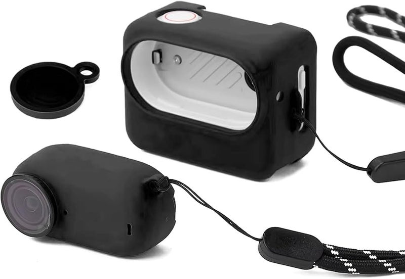 Black Silicone Cover Set for 360 GO3 Camera Protective Case with Lanyard - Image 4