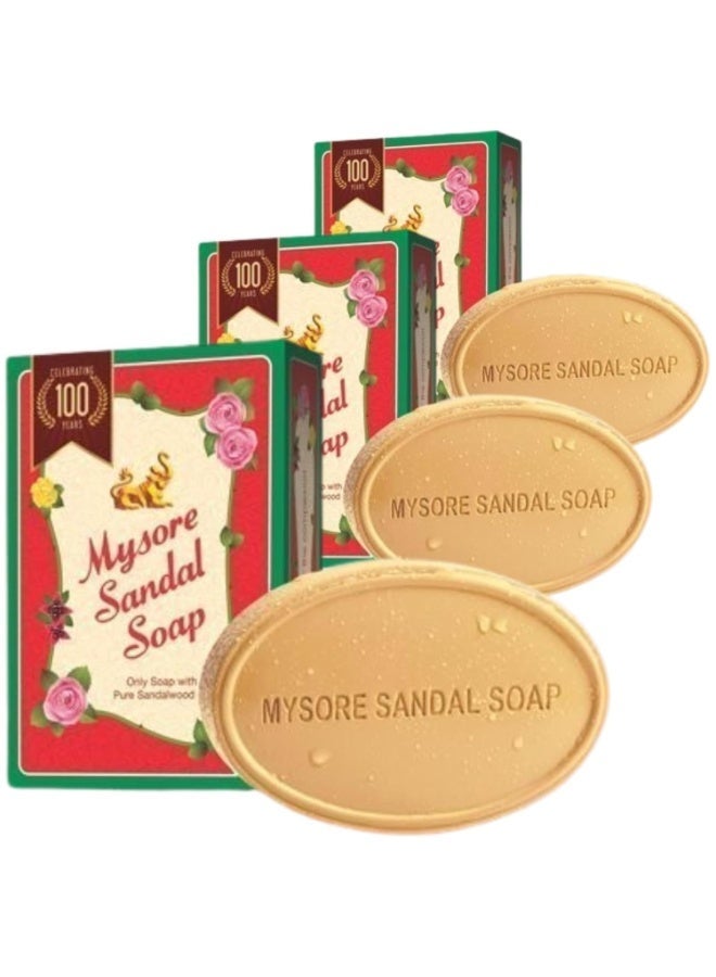 مايسور صندل صابون "مايسور صندل" (Mysore Sandal) - الصابون الوحيد المحتوي على زيت خشب الصندل النقي - 225 جم (عبوة من 3 قطع، وزن كل قطعة 75 جم) - الصابون الوحيد المحتوي على زيت خشب الصندل النقي. - Image 1