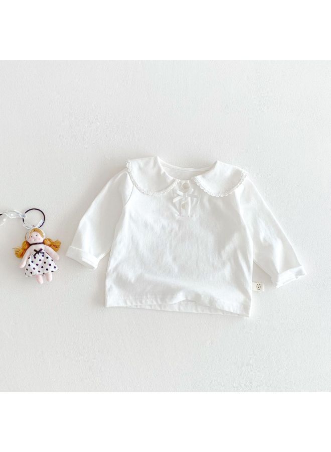 Girls' Polka Dot Baby Shirt, Small Left And Right, Spring Style, 0-5 Years Old, Stylish Korean Style Base Shirt, Children's Spring T-shirt