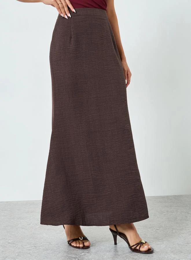 Styli Coffee Brown Flared Hem Maxi Skirt